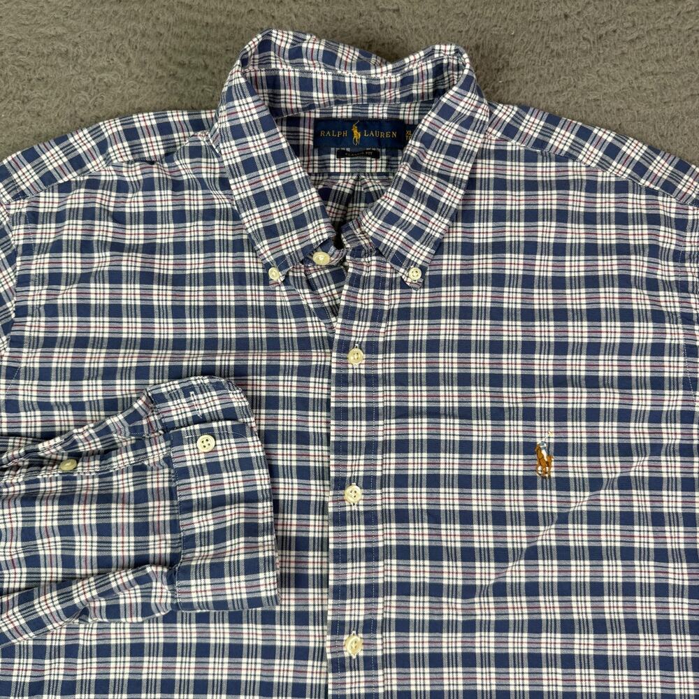 Polo Ralph Lauren Shirt Mens XL Blue Red Plaid Flesh Pony Oxford OCBD